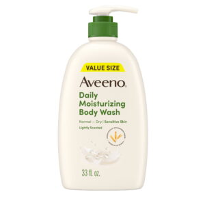 Aveeno Daily Moisturizing Soap, Dry Skin Body Wash and Scrub with Prebiotic Oat, 33 fl oz