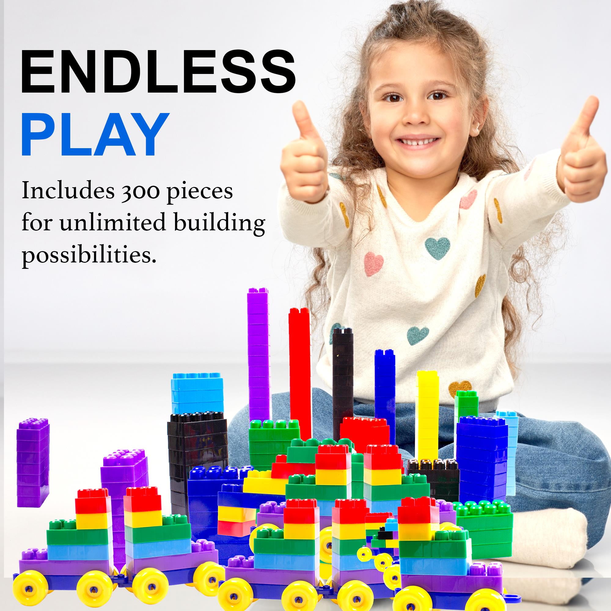 Dimple Building Block Set with Train Pieces & Carry Bag – 300-Piece Soft Plastic Kid Friendly Jumbo Blocks for Toddlers Ages 3–8 - Image 7