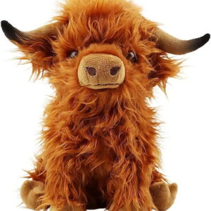 Stuffed Animals Highland Cows Cute Stuff Fluffy Cattle Dolls Skeleton Toys Figure Pillows Birthday Presents for Baby Kids Girls Boys Toddler Preschool Realistic Plush Décor (11 inches,Brown)