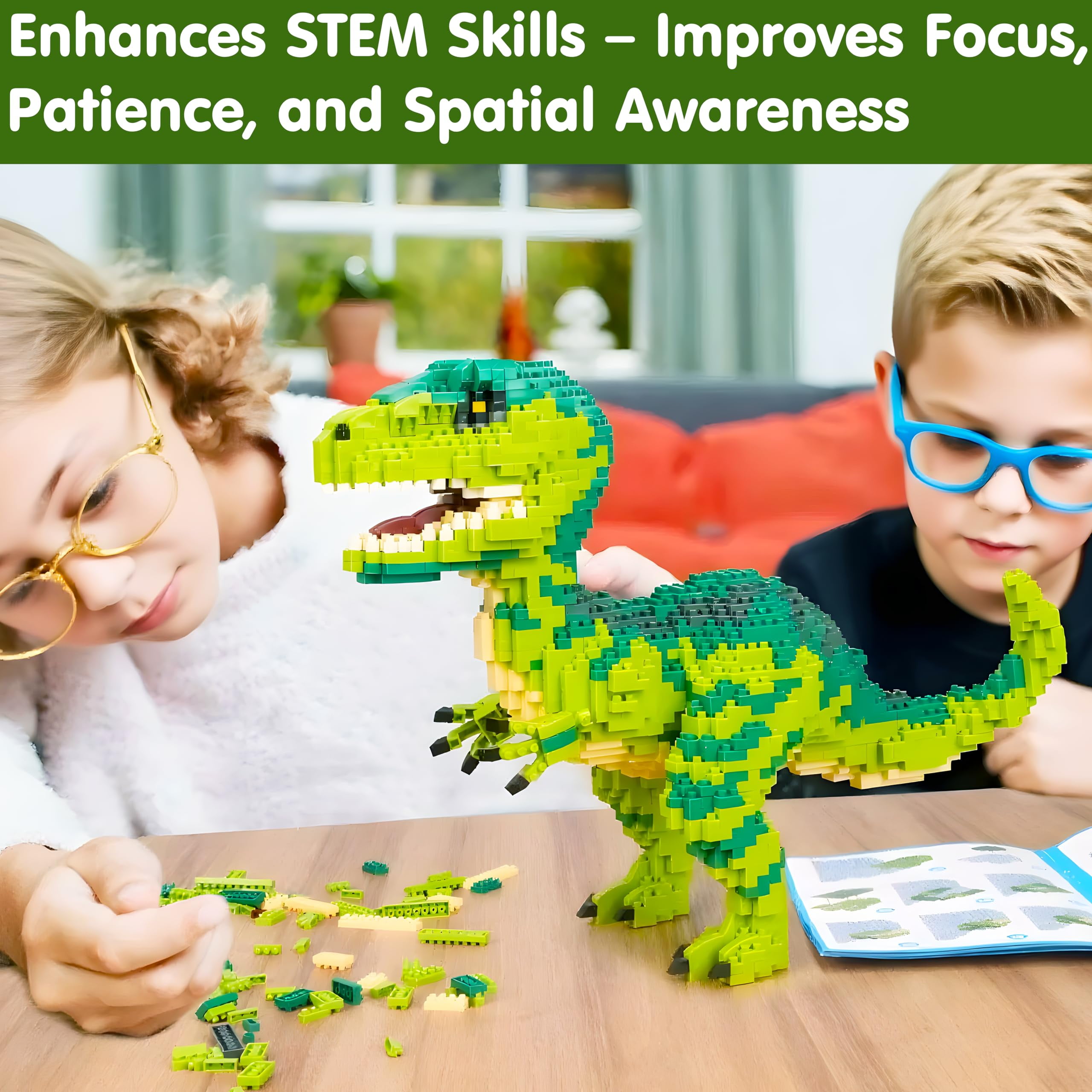Yerloa Dinosaur Toys for Boys Age 8-12, 343 Pcs Dino Building Kit with Remote Control, STEM Projects Building Blocks Sets, Jurassic Building Kits for Kids 6 7 8 9 10 11 12 + Year Old, Birthday Gifts - Image 13