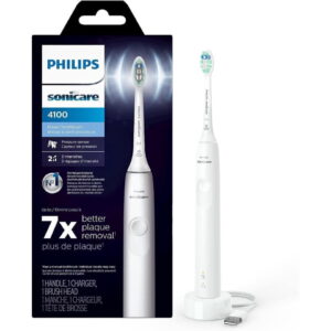 Philips Sonicare 4100 Power Toothbrush, Rechargeable Electric Toothbrush with Pressure Sensor, White (HX3681/23)