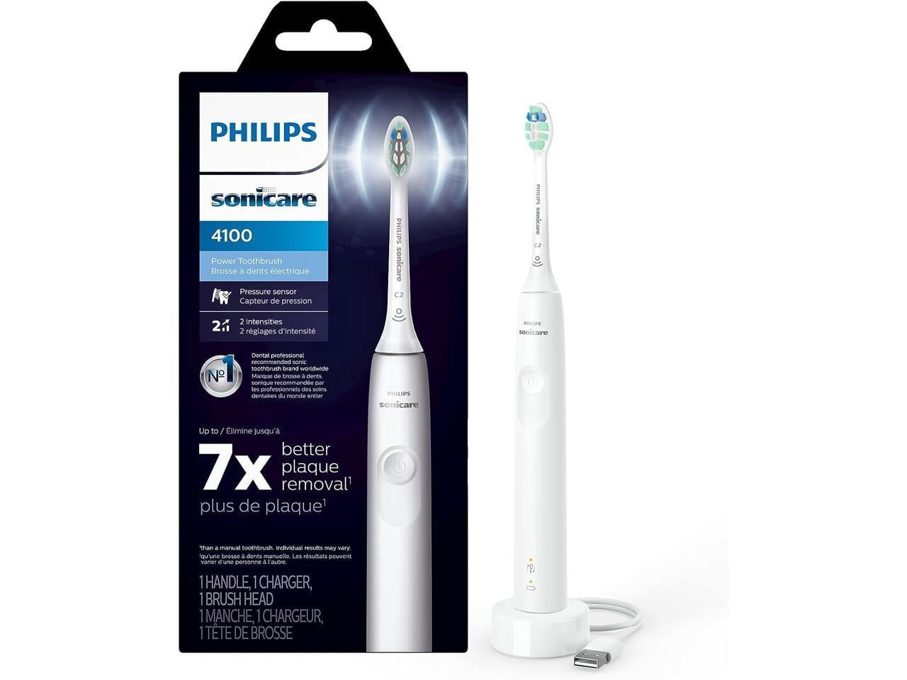 Philips Sonicare 4100 Power Toothbrush, Rechargeable Electric Toothbrush with Pressure Sensor, White (HX3681/23)