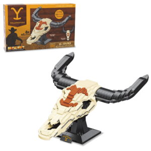Brickcraft Yellowstone Steer Skull Building Kit (574-Plastic Piece Set), Rustic Ranch Décor Display, Cow Skull Model Creative Building Set