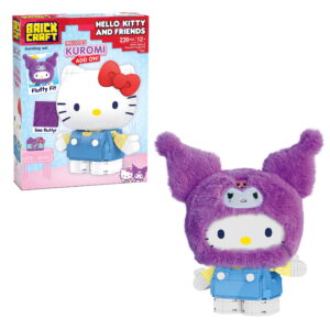 Brickcraft Hello Kitty and Friends Kuromi Fluffy Fit Building Kit (239-Piece Set), Sanrio Character Brick Toy with Fluffy Hood Accessory, Collectible Display Figure, Kawaii Gift for Kids and Adults