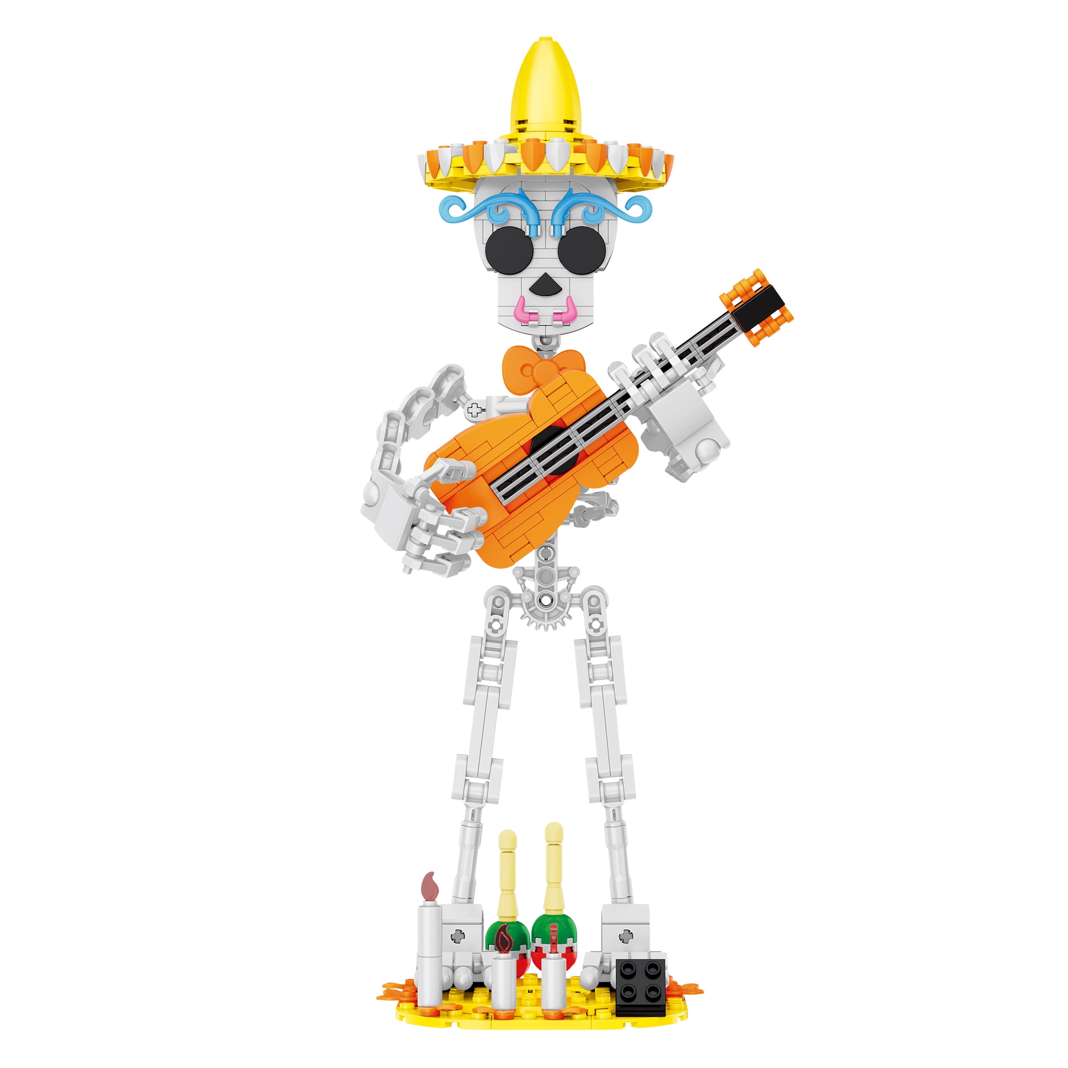Brickcraft Harvest Skelton Building Kit (387-Piece Set), Bricktanicals Posable Skeleton with Guitar and Maracas, Festive Display Ages 8+ - Image 2