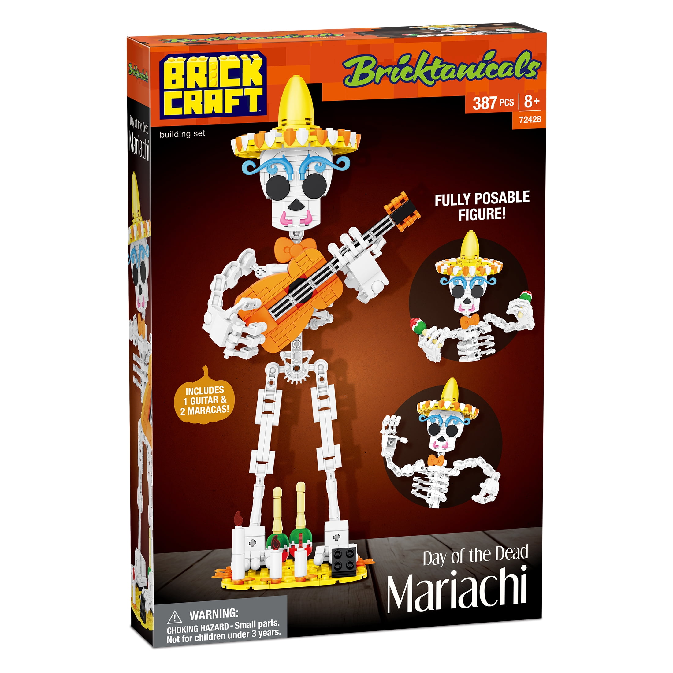Brickcraft Harvest Skelton Building Kit (387-Piece Set), Bricktanicals Posable Skeleton with Guitar and Maracas, Festive Display Ages 8+ - Image 4