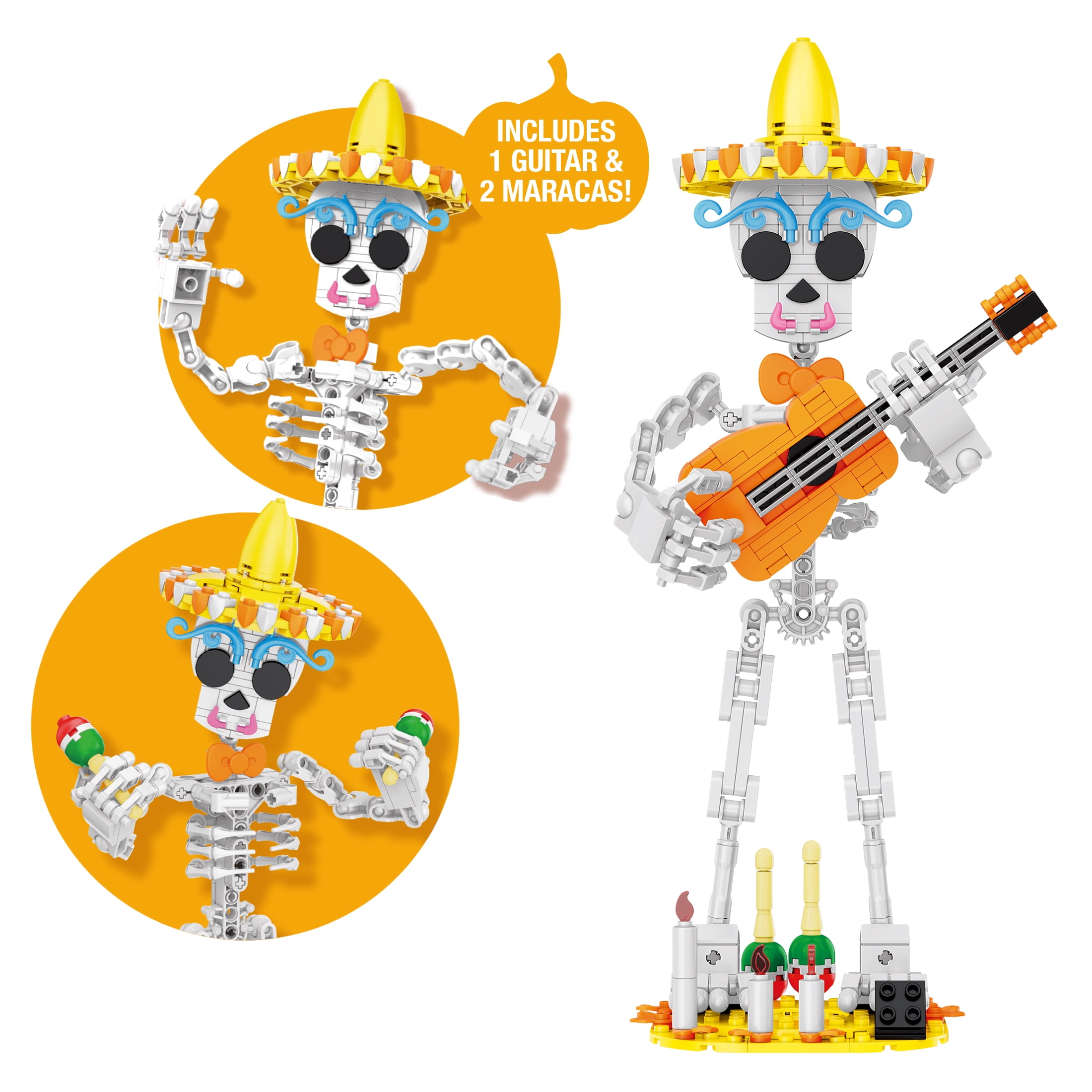Brickcraft Harvest Skelton Building Kit (387-Piece Set), Bricktanicals Posable Skeleton with Guitar and Maracas, Festive Display Ages 8+ - Image 6