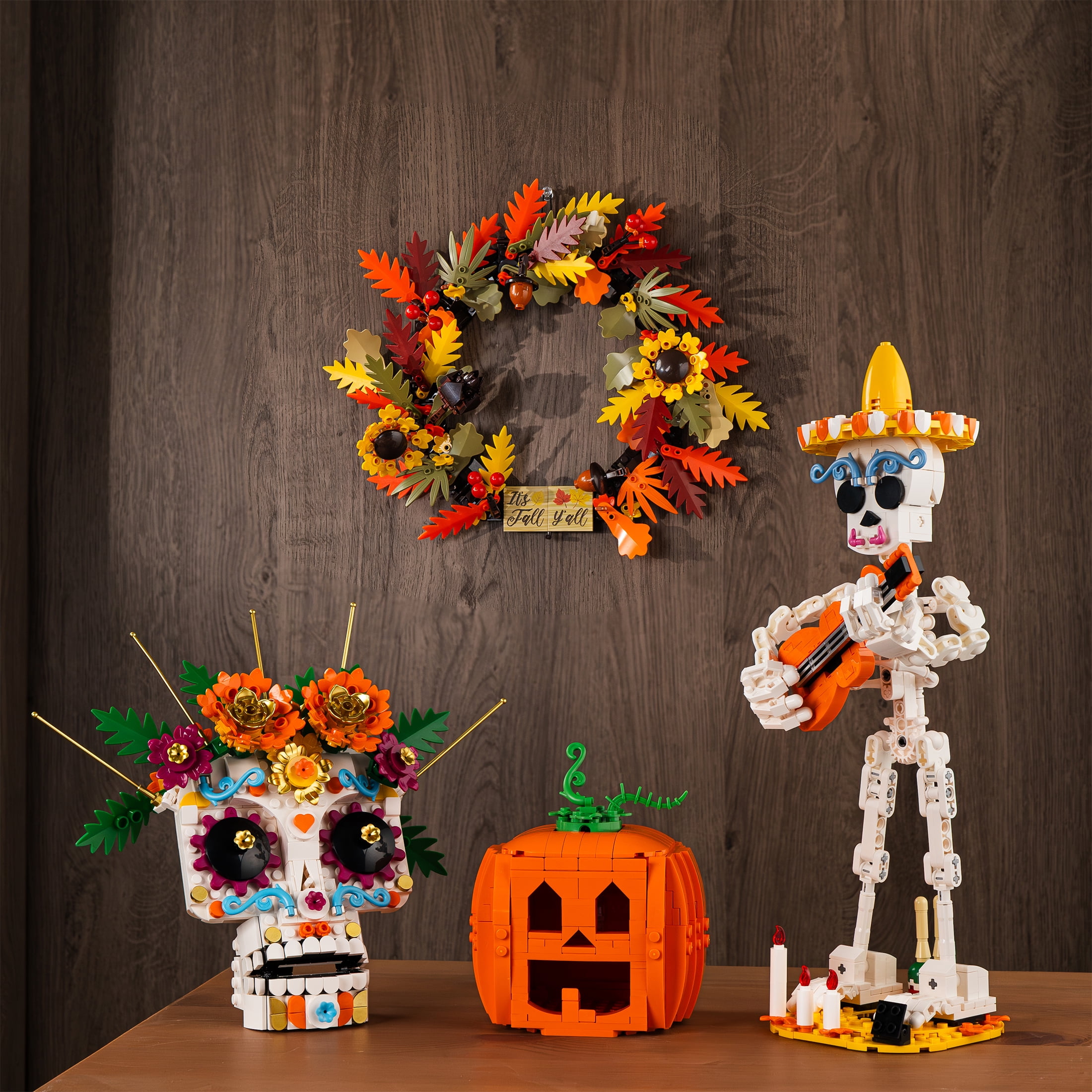 Brickcraft Harvest Skelton Building Kit (387-Piece Set), Bricktanicals Posable Skeleton with Guitar and Maracas, Festive Display Ages 8+ - Image 12