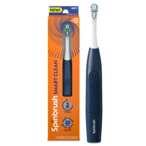Spinbrush Smart Clean Battery Powered Electric Toothbrush, Soft Bristles, Midnight Blue
