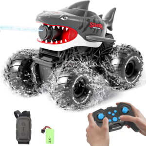 Adofi Amphibious Remote Control Car, 4WD All-Terrain Off-Road Water Toys, 2.4GHz Shooting Waterproof RC Monster Truck, Toys for Boys 3 6 Years - Gray