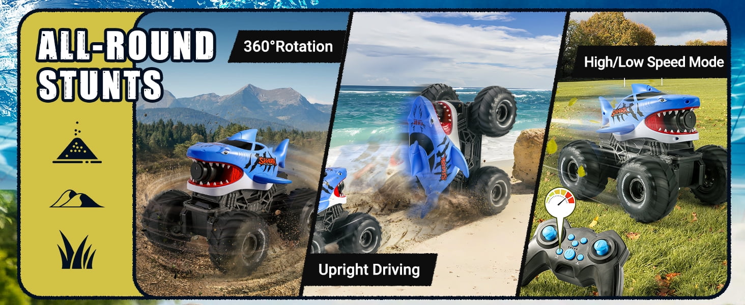 Adofi Amphibious Remote Control Car, 4WD All-Terrain Off-Road Water Toys, 2.4GHz Shooting Waterproof RC Monster Truck, Toys for Boys 3 6 Years - Gray - Image 3