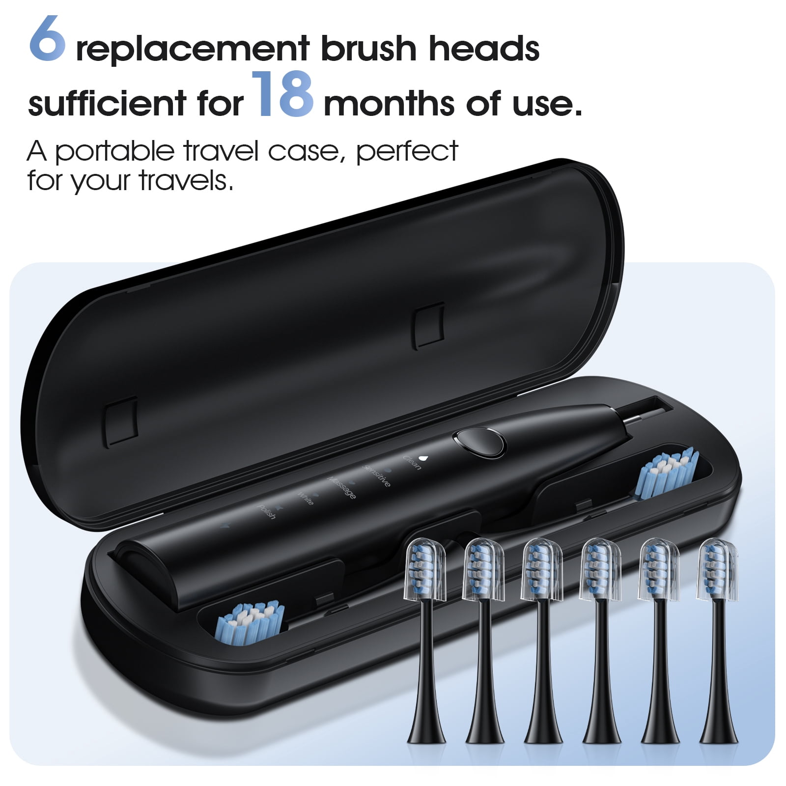 OasiSmile Sonic Electric Toothbrush Set for Adults with Travel Case, 6 Brush Heads, 100-Day Battery Life, 5 Modes 42000 VPM Rechargeable Power Toothbrush, Black - Image 7
