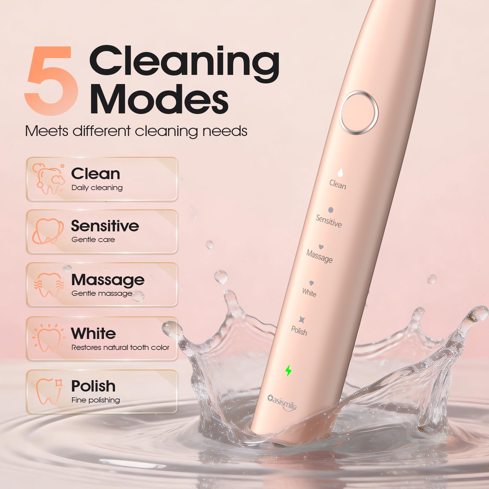 OasiSmile Sonic Electric Toothbrush Set for Adults with Travel Case, 6 Brush Heads, 100-Day Battery Life, 5 Modes 42000 VPM Rechargeable Power Toothbrush, Black - Image 10