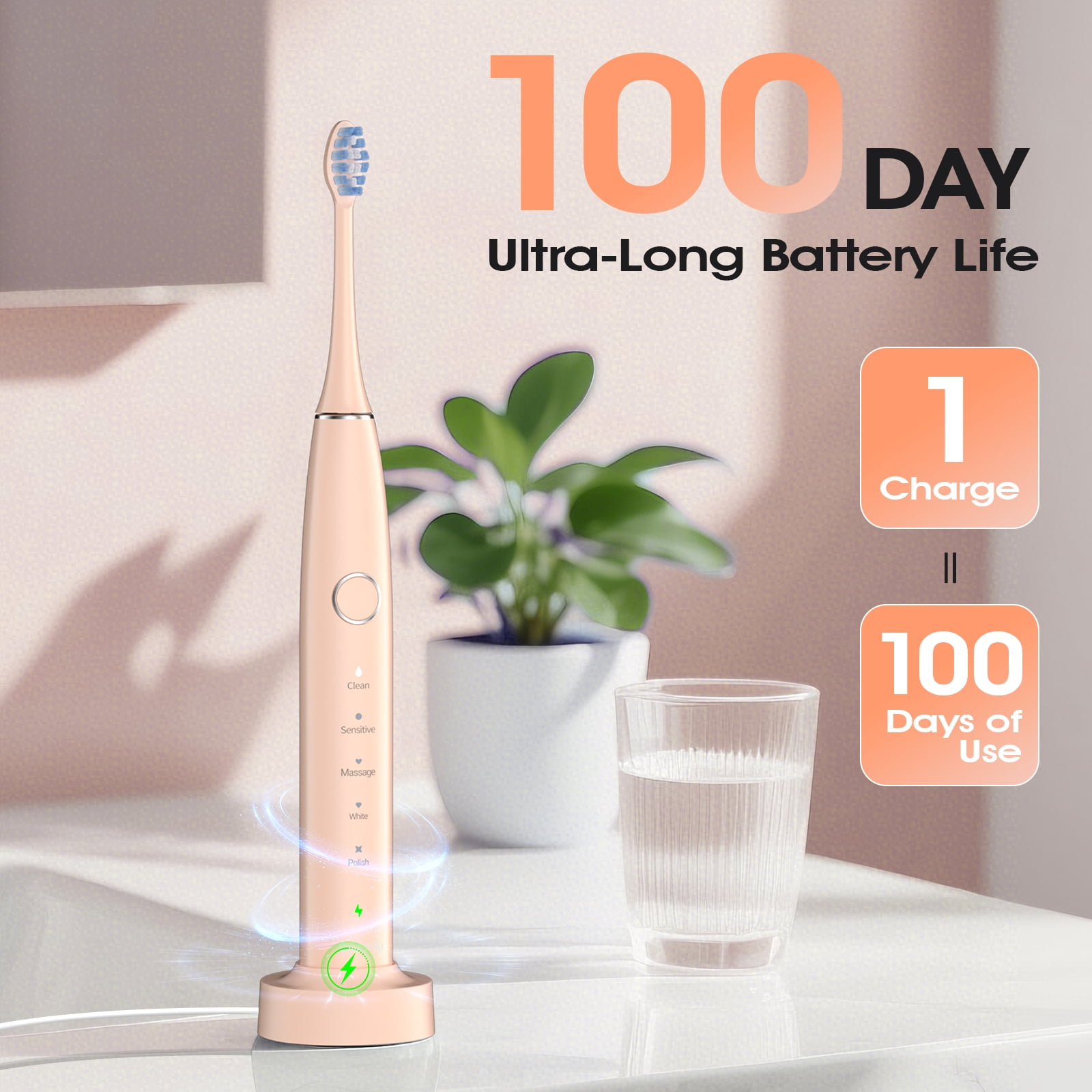 OasiSmile Sonic Electric Toothbrush Set for Adults with Travel Case, 6 Brush Heads, 100-Day Battery Life, 5 Modes 42000 VPM Rechargeable Power Toothbrush, Black - Image 12