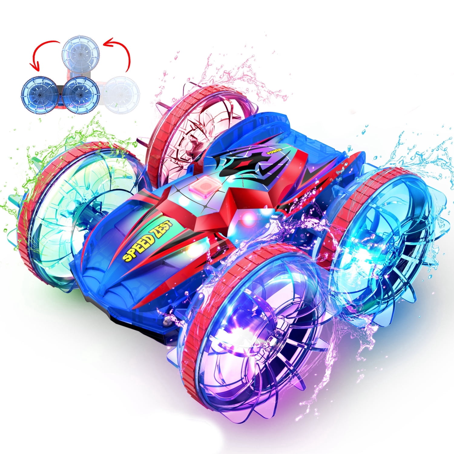 JoyStone Amphibious Remote Control Car Boat with LED Lights, 4WD RC Stunt Car Toy for Boys Girls, Water Beach Pool Toys for Kids Ages 8-12, Red - Image 8