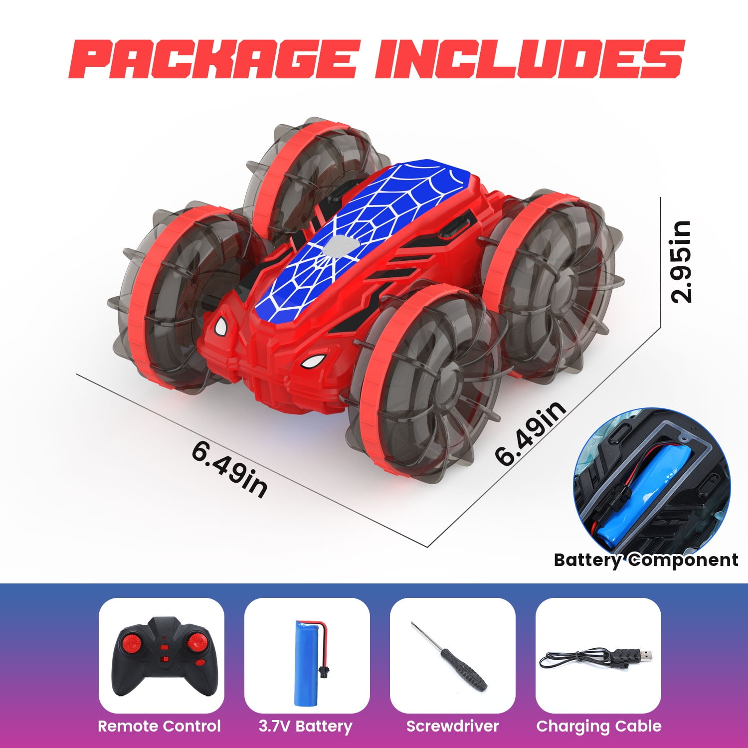 JoyStone Amphibious Remote Control Car Boat with LED Lights, 4WD RC Stunt Car Toy for Boys Girls, Water Beach Pool Toys for Kids Ages 8-12, Red - Image 18