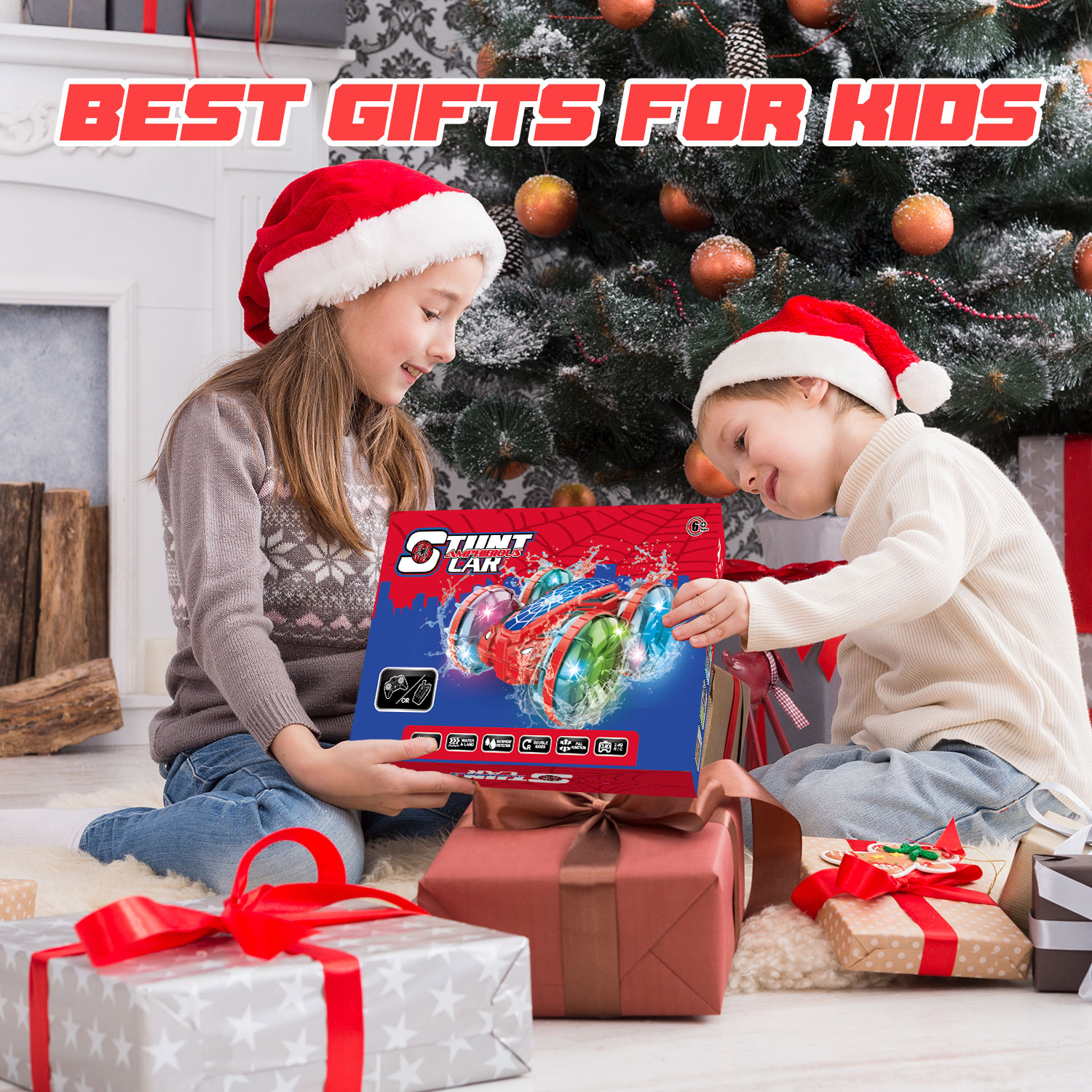 JoyStone Amphibious Remote Control Car Boat with LED Lights, 4WD RC Stunt Car Toy for Boys Girls, Water Beach Pool Toys for Kids Ages 8-12, Red - Image 19