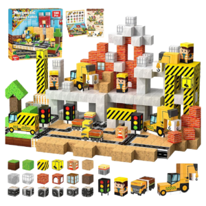 AURA PLAYY Magnetic Building Blocks for Kids: 100 PCS 3D Creative Construction Set | Strong Magnets, STEM Learning, Open-Ended Play, Fine Motor & Imagination Development, Safe Large Blocks Ages 3+