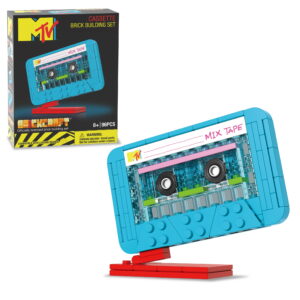 Brickcraft MTV Retro Builds: Plastic Cassette Brick Building Kit (96-Piece Set) – Creative Nostalgic Home Décor Display, and Unique Collectible Gift for Men and Women
