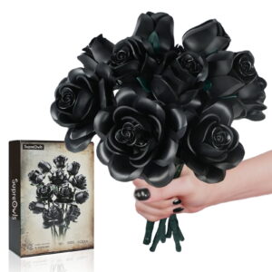 Black Rose Flower Bouquet Building Set Artificial Plant Compatible with Lego,Fake Flowers for Home Gothic Decorations Halloween Gifts for Families (608pcs)