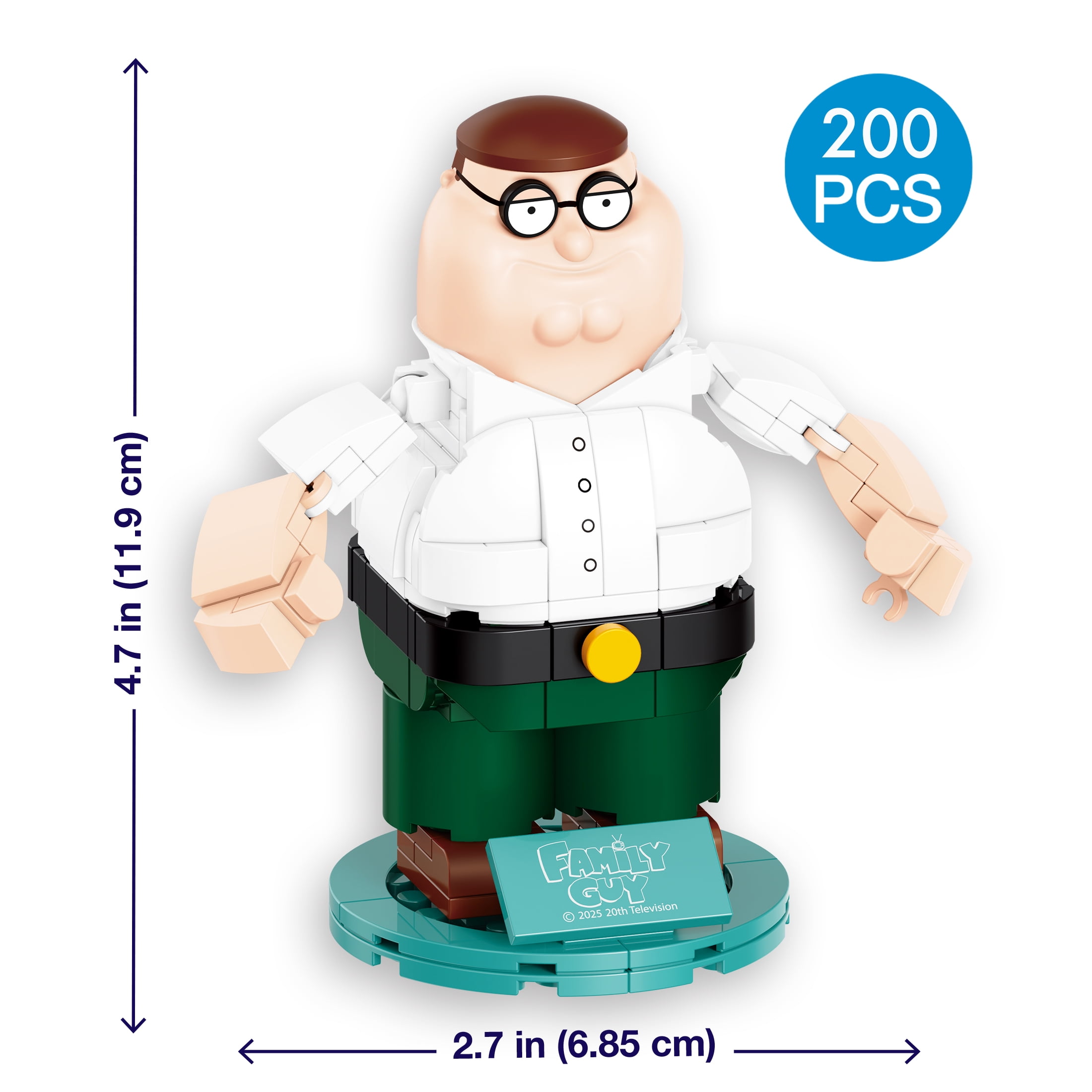 Brickcraft Family Guy Peter Griffin Building Kit (200-Piece Set), Buildable Figure on Display Base, Cartoon Collectible, TV Show Memorabilia for ages 14+ - Image 3