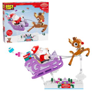 Brickcraft Rudolph the Red-Nosed Reindeer Santa’s Sleigh Brick Building Kit (586-Piece Set), Holiday Collectible, Christmas Display, Festive Brick Toy