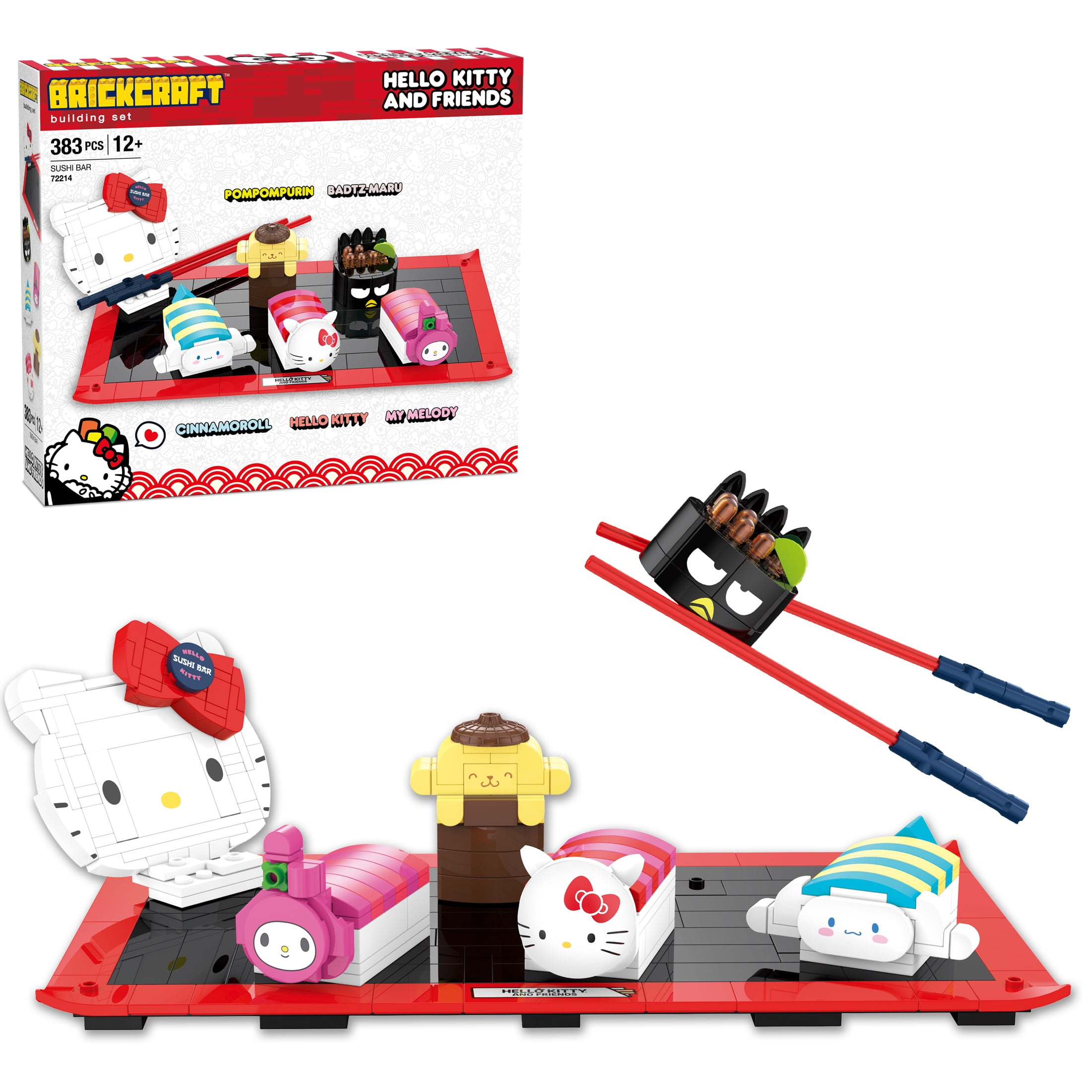 Brickcraft Hello Kitty Sushi Bar (383 pcs) – Sanrio Building Kit with Friends & Sushi Platter, Collectible Toy for Teens & Adults