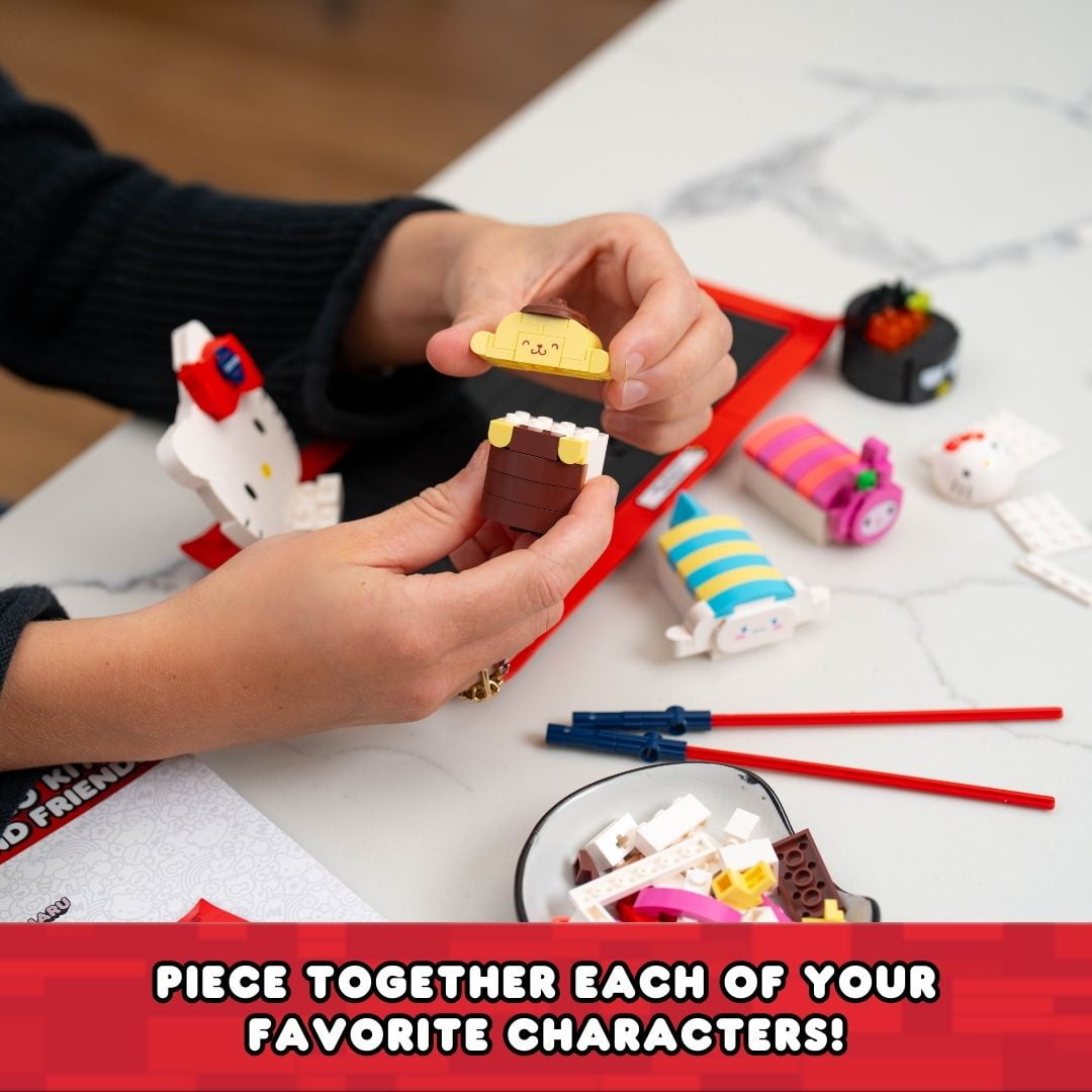 Brickcraft Hello Kitty Sushi Bar (383 pcs) – Sanrio Building Kit with Friends & Sushi Platter, Collectible Toy for Teens & Adults - Image 6