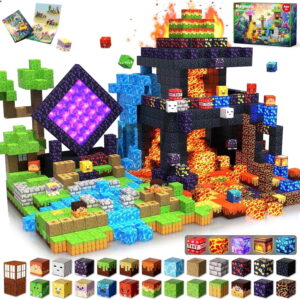 Annexfun Magnetic Blocks - 300 Pcs with Light Up Blocks Dinosaur Volcano Forest Castle Set -  Kids Classroom Toy for Toddlers STEM, Construction Stacking Toy Kids 3+ Birthday Gifts